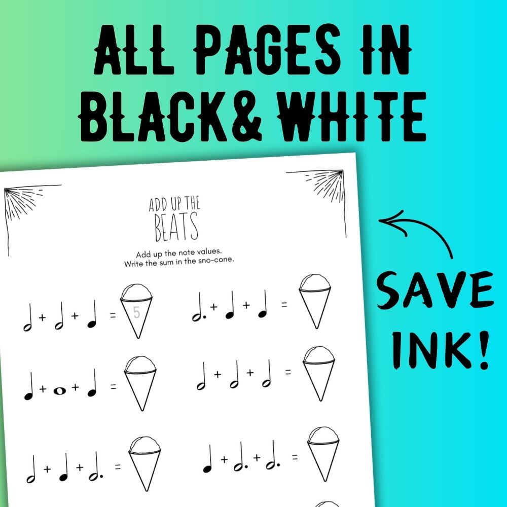 Summer MUSIC MATH Music Worksheets