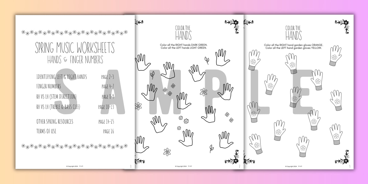 Spring FINGER NUMBERS Music Worksheets