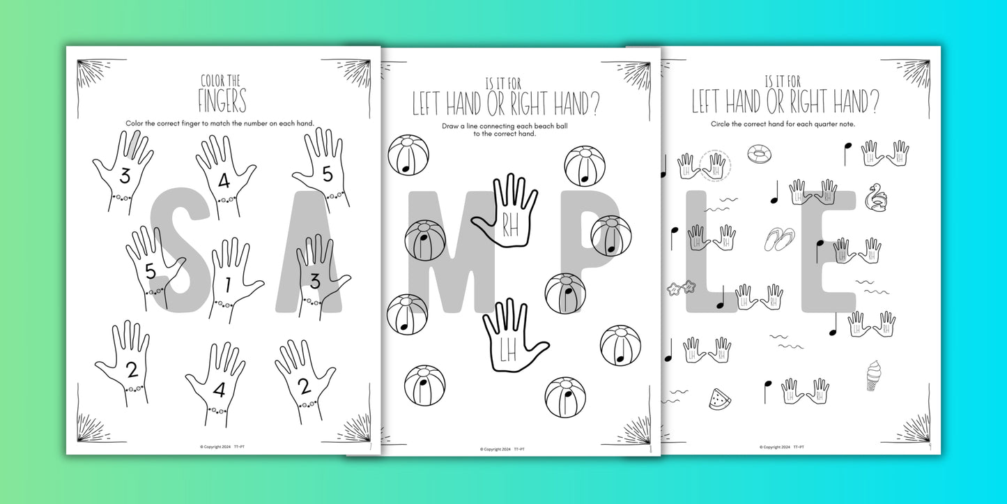 Summer FINGER NUMBERS Music Worksheets