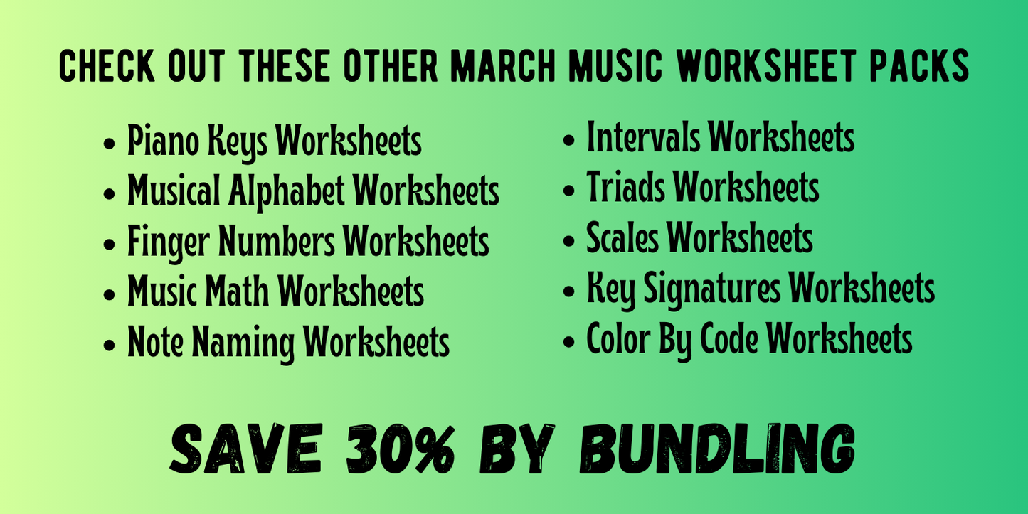 St. Patrick's Day KEY SIGNATURES Worksheets