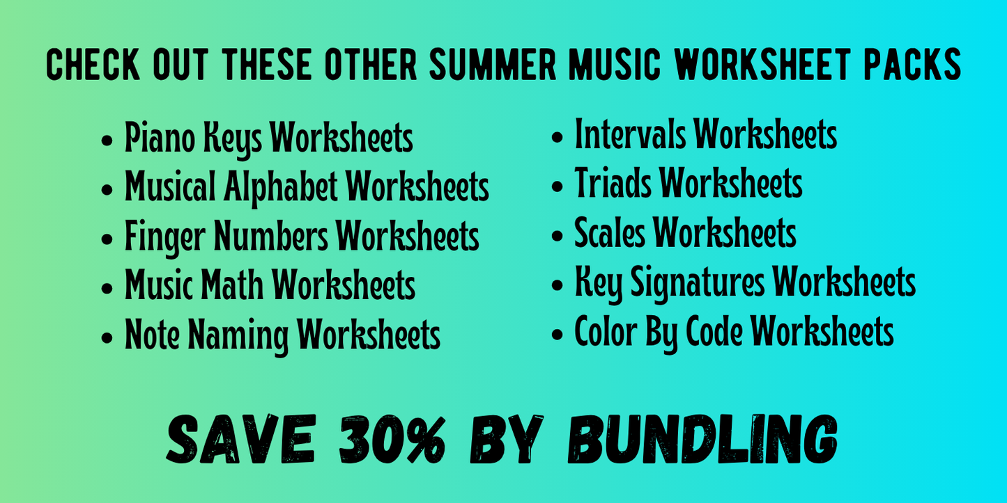 Summer KEY SIGNATURES Worksheets