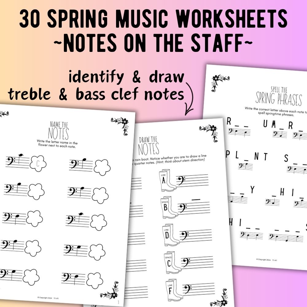 Spring NOTE NAMING Music Worksheets