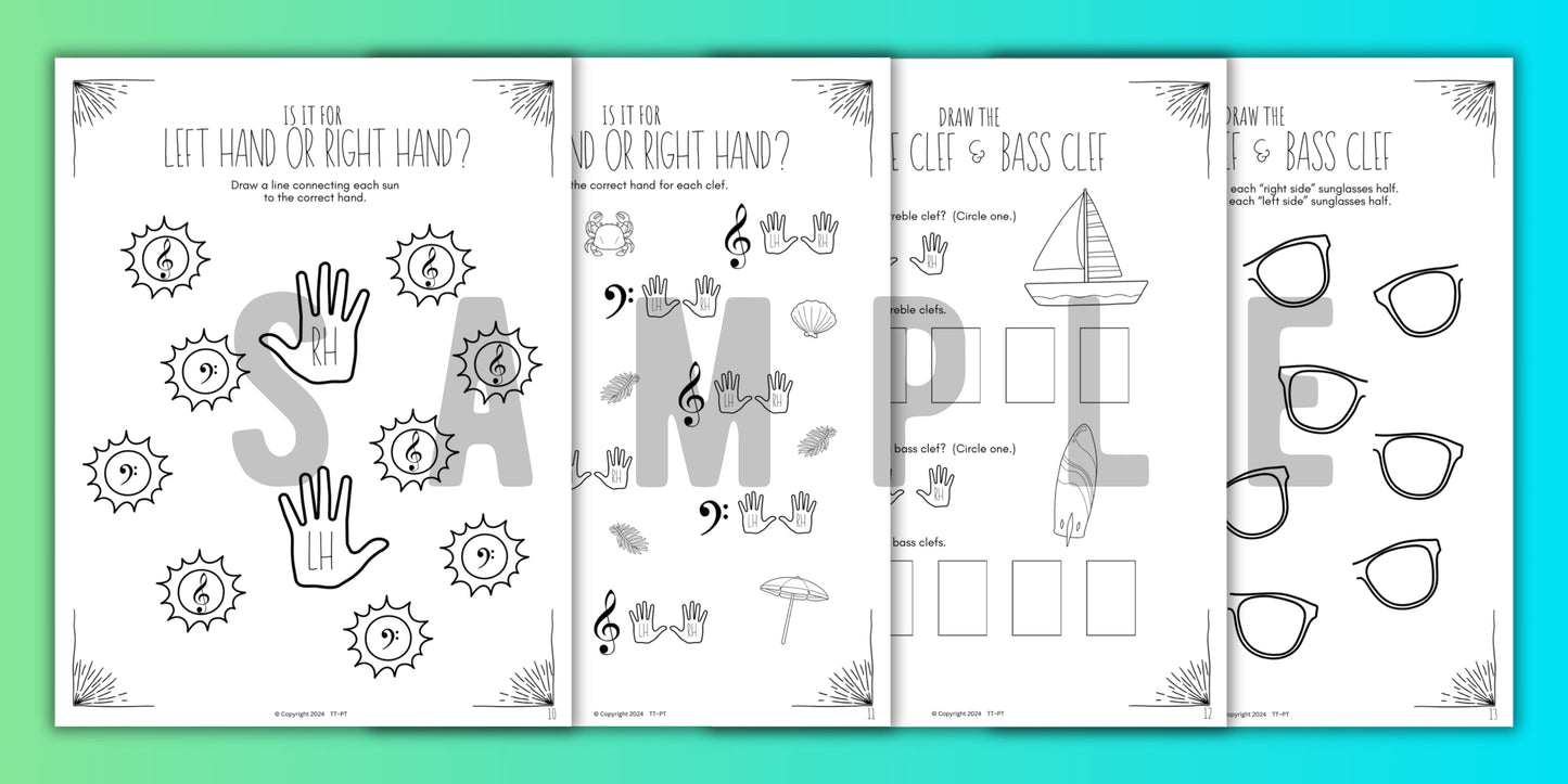 Summer FINGER NUMBERS Music Worksheets