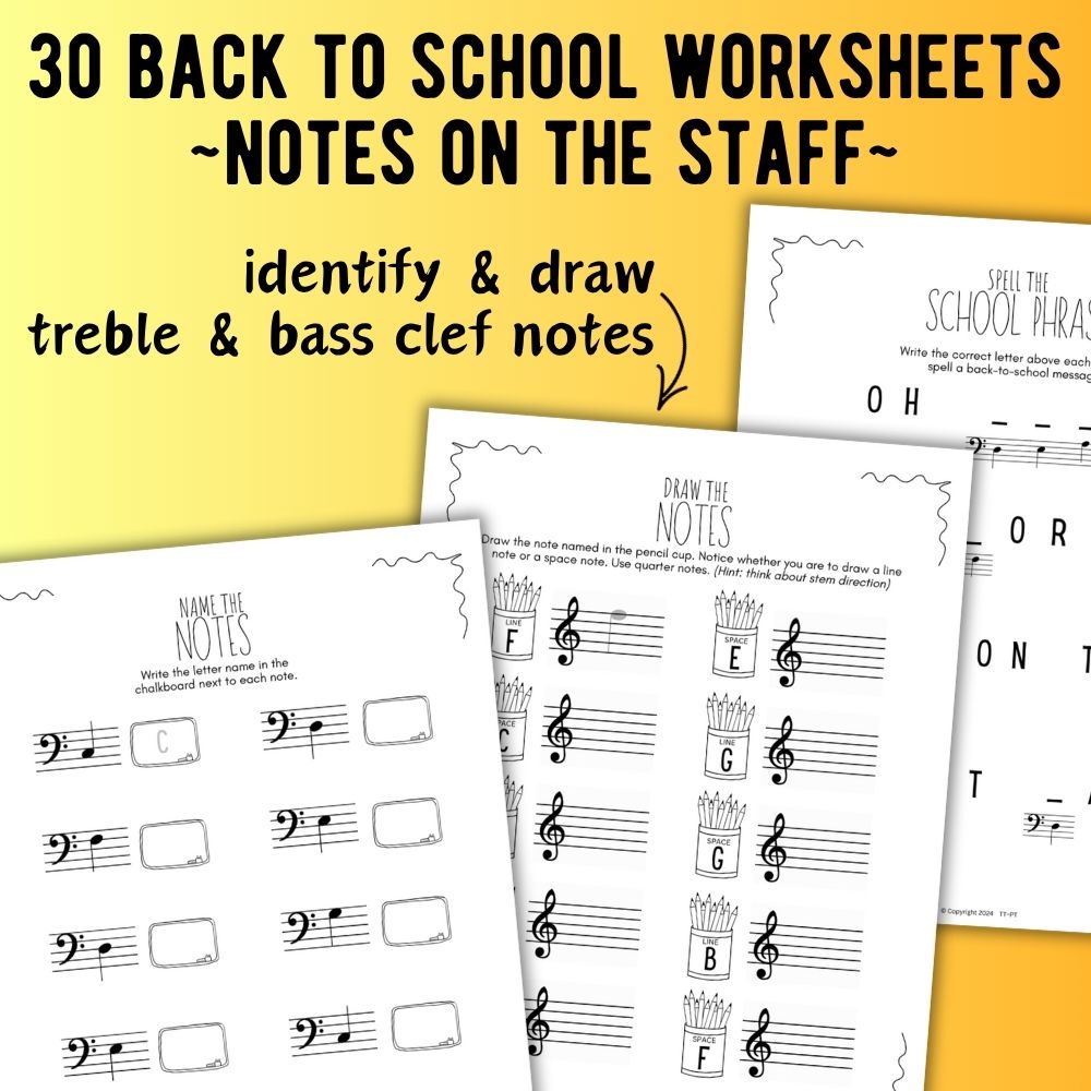 Back to School NOTE NAMING Music Worksheets