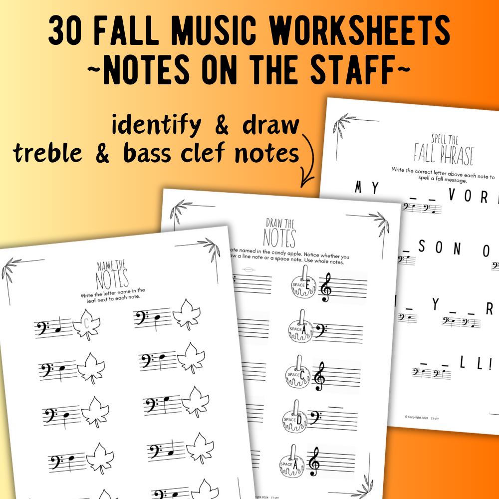 Fall NOTE NAMING Music Worksheets