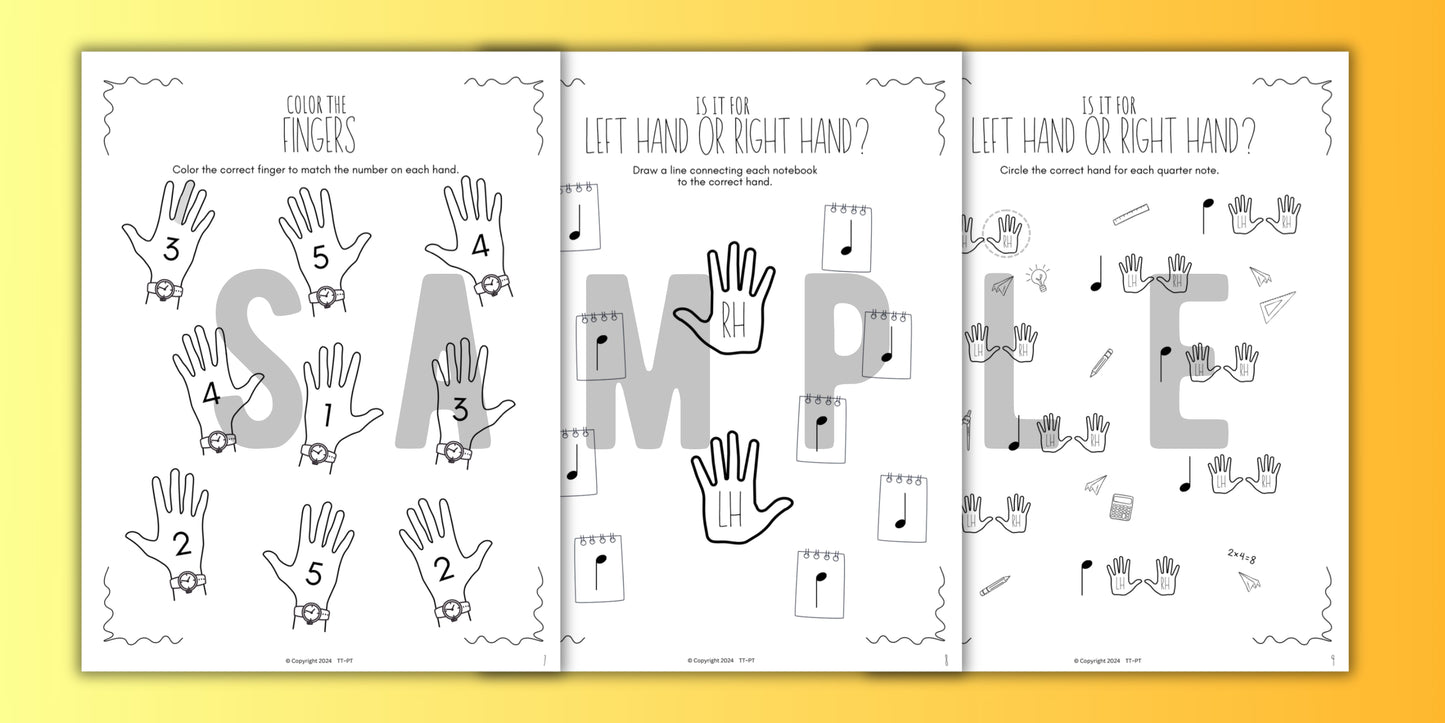 Back to School FINGER NUMBERS Music Worksheets