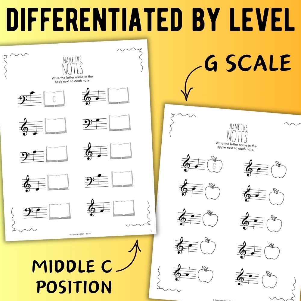 Back to School NOTE NAMING Music Worksheets