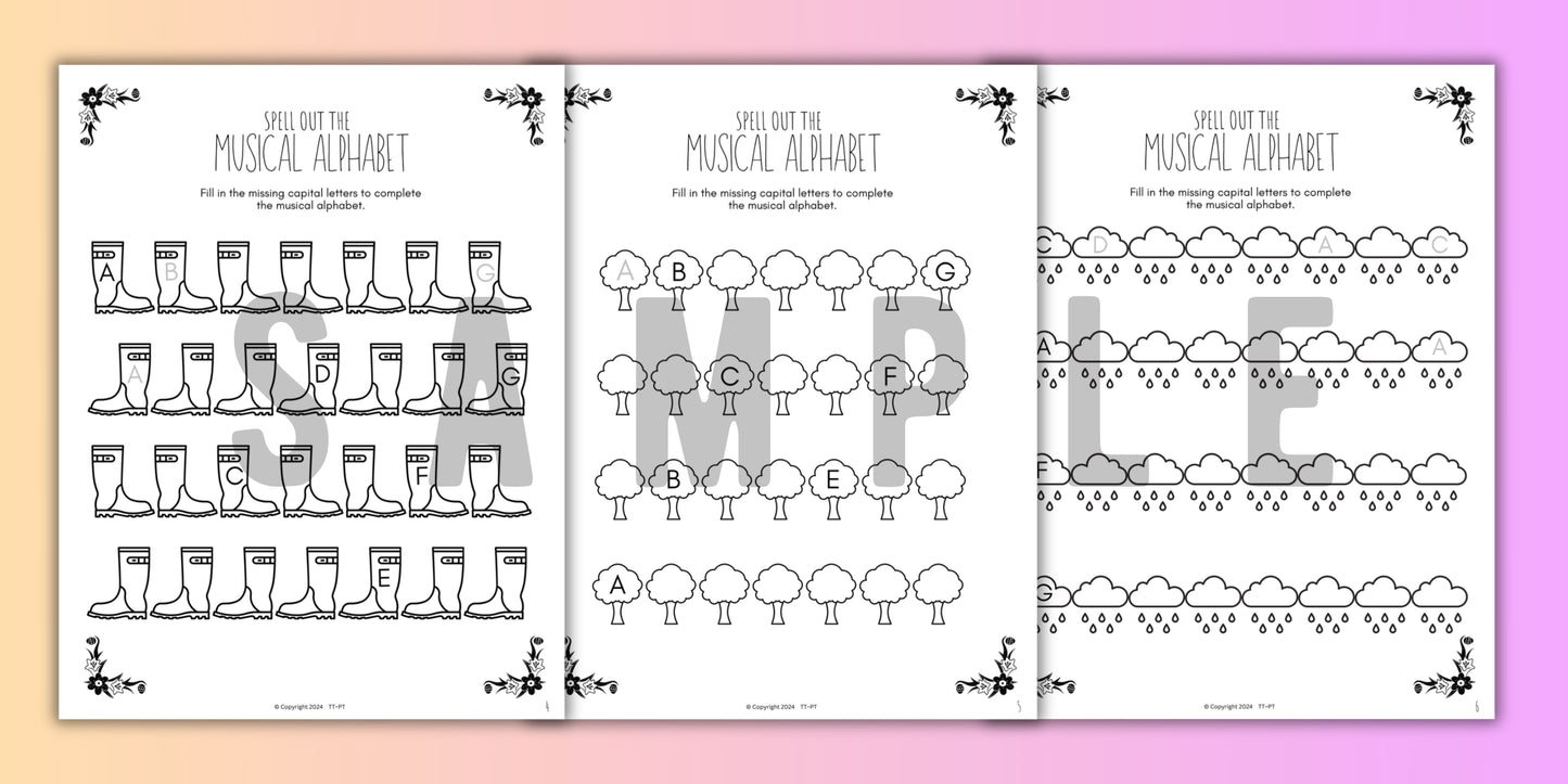 Spring MUSICAL ALPHABET Music Worksheets