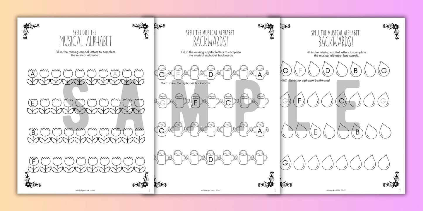 Spring MUSICAL ALPHABET Music Worksheets