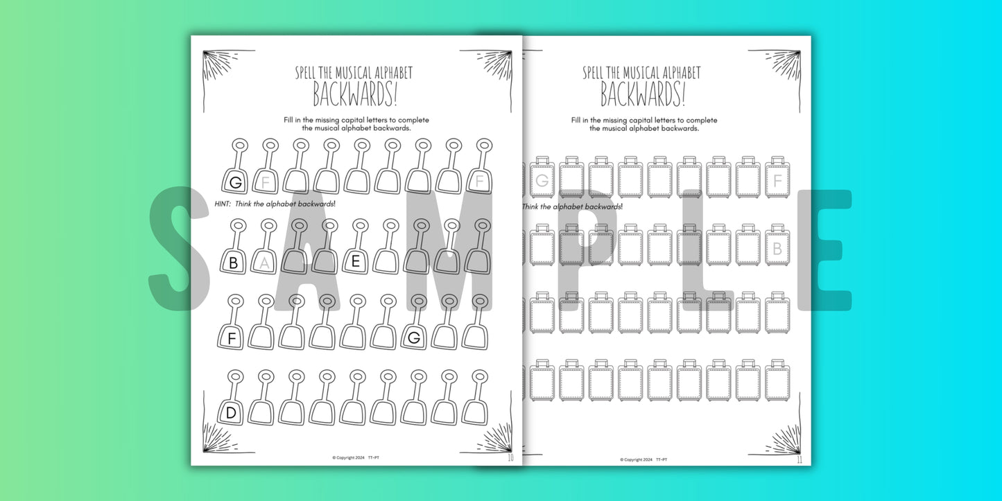 Summer MUSICAL ALPHABET Music Worksheets