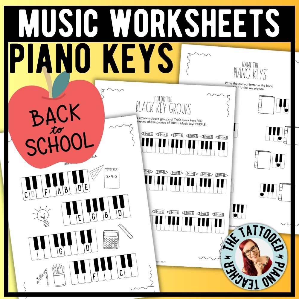 Back to School PIANO KEYS Music Worksheets