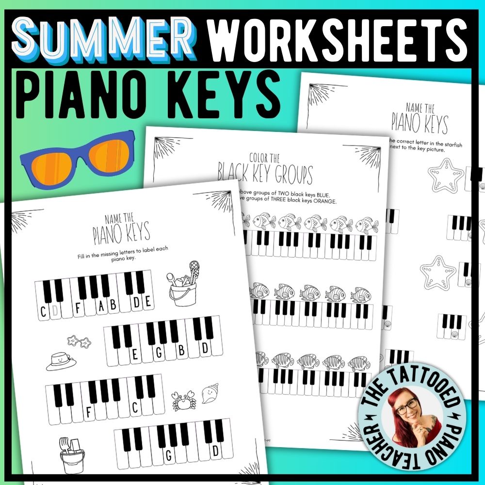 Summer PIANO KEYS Music Worksheets