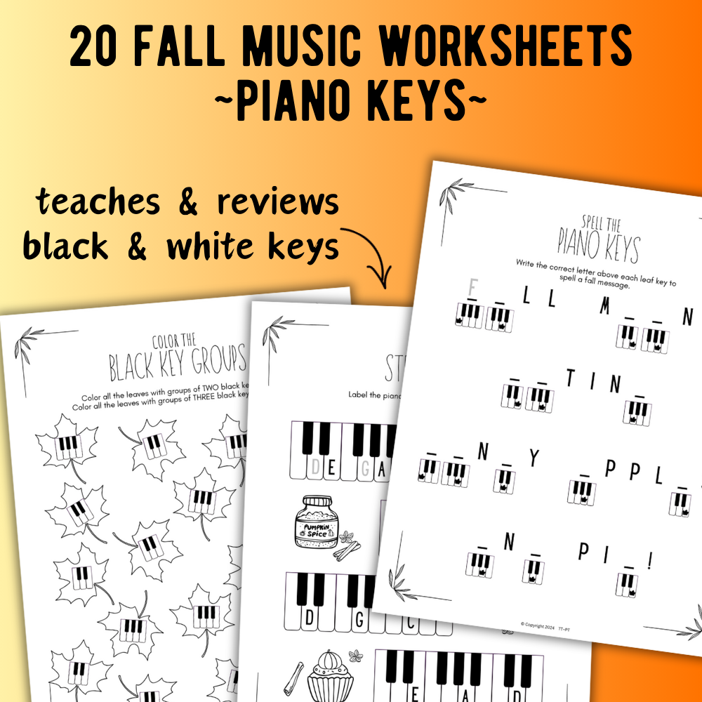 Fall PIANO KEYS Music Worksheets