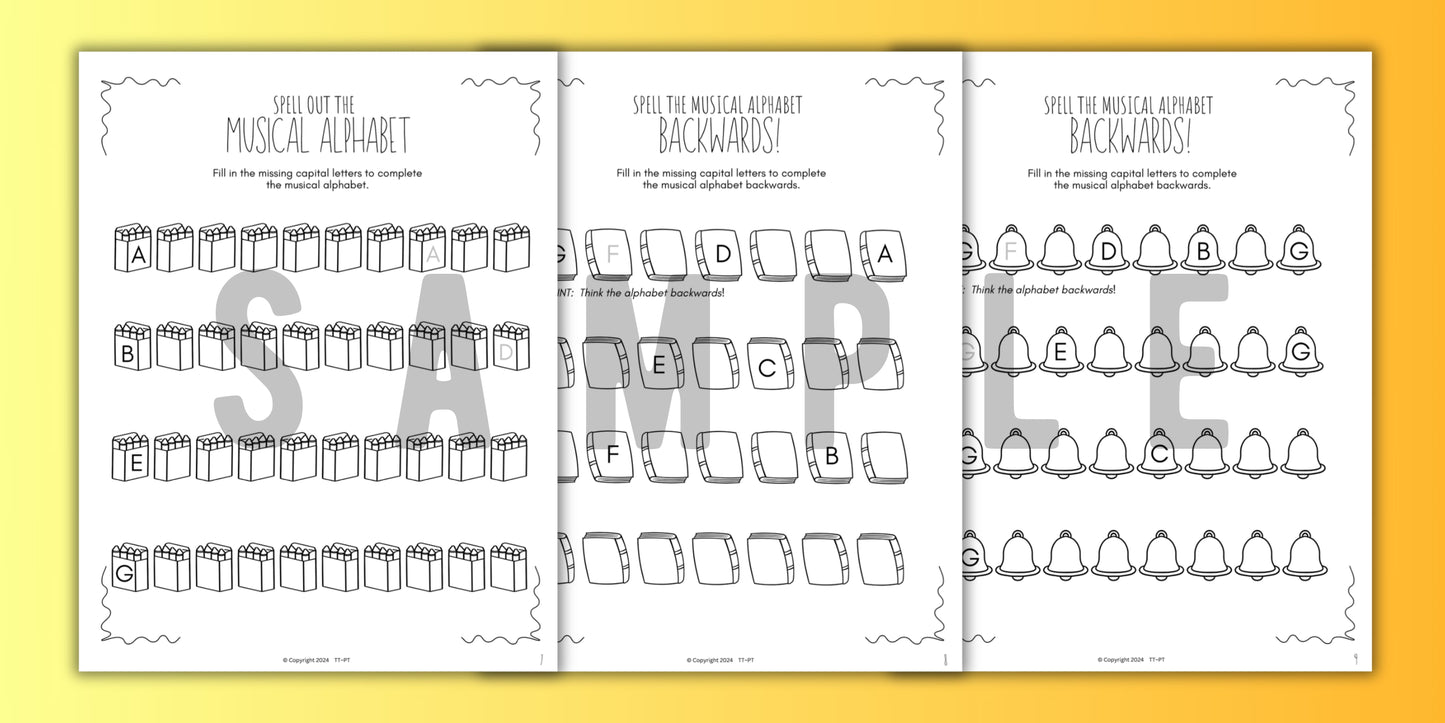 Back to School MUSICAL ALPHABET Music Worksheets