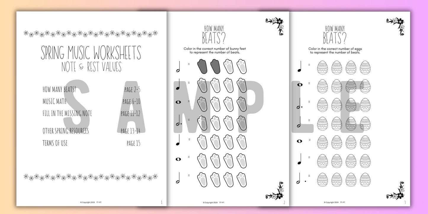 Spring MUSIC MATH Worksheets
