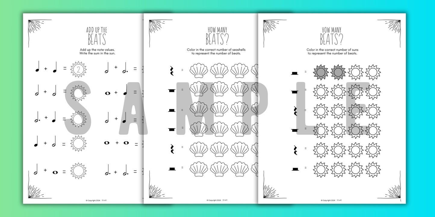 Summer MUSIC MATH Music Worksheets
