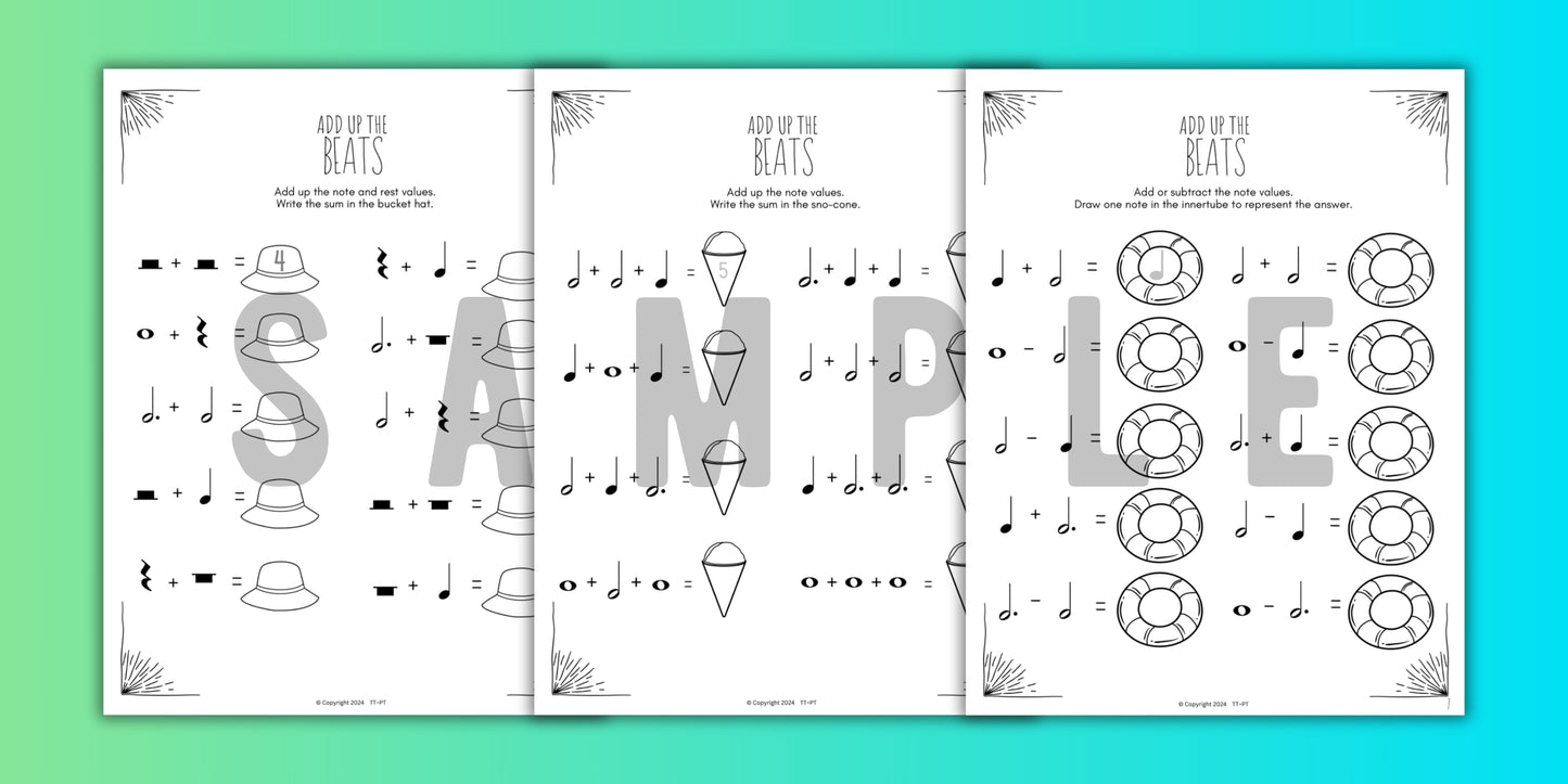 Summer MUSIC MATH Music Worksheets