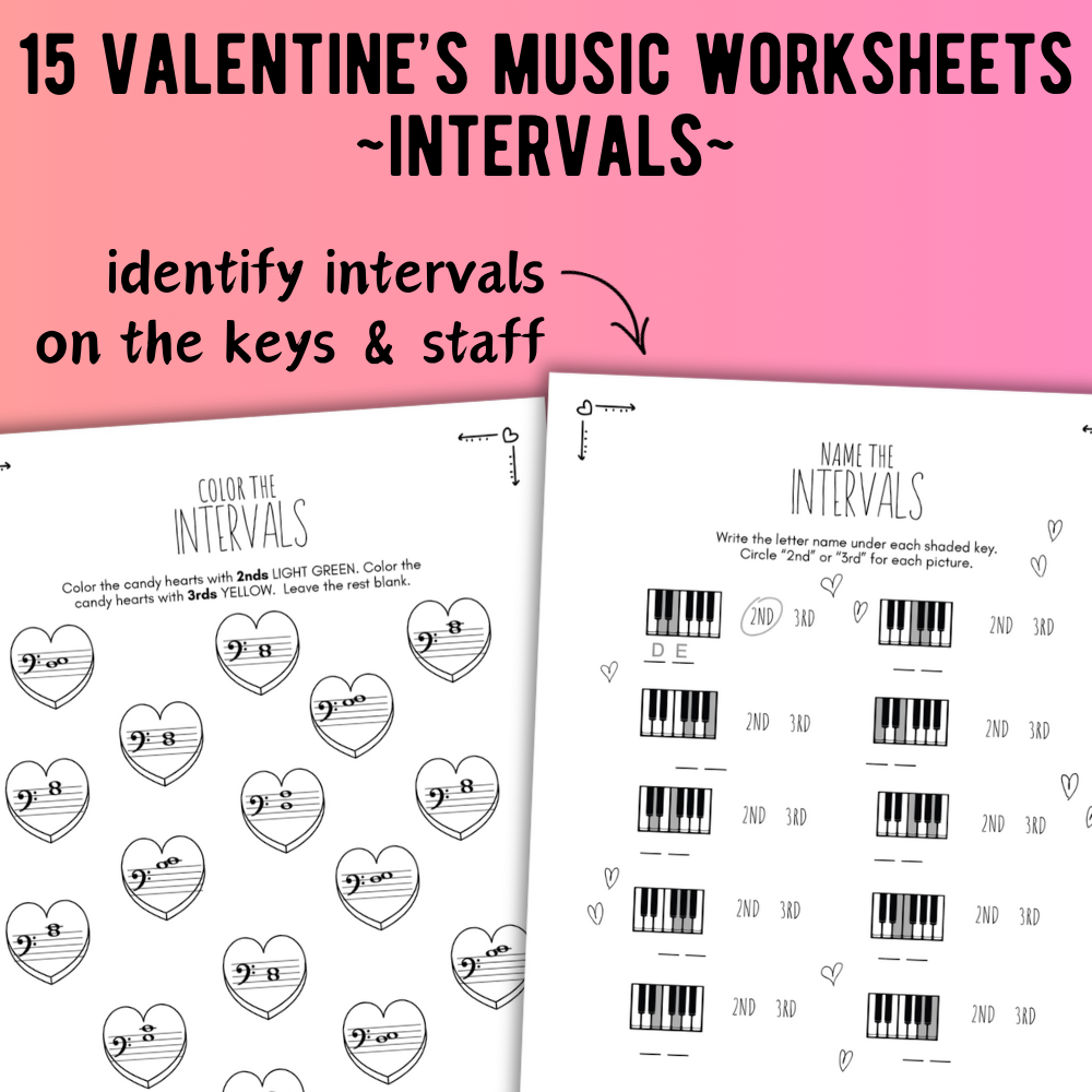 Valentine's Day INTERVALS Music Worksheets