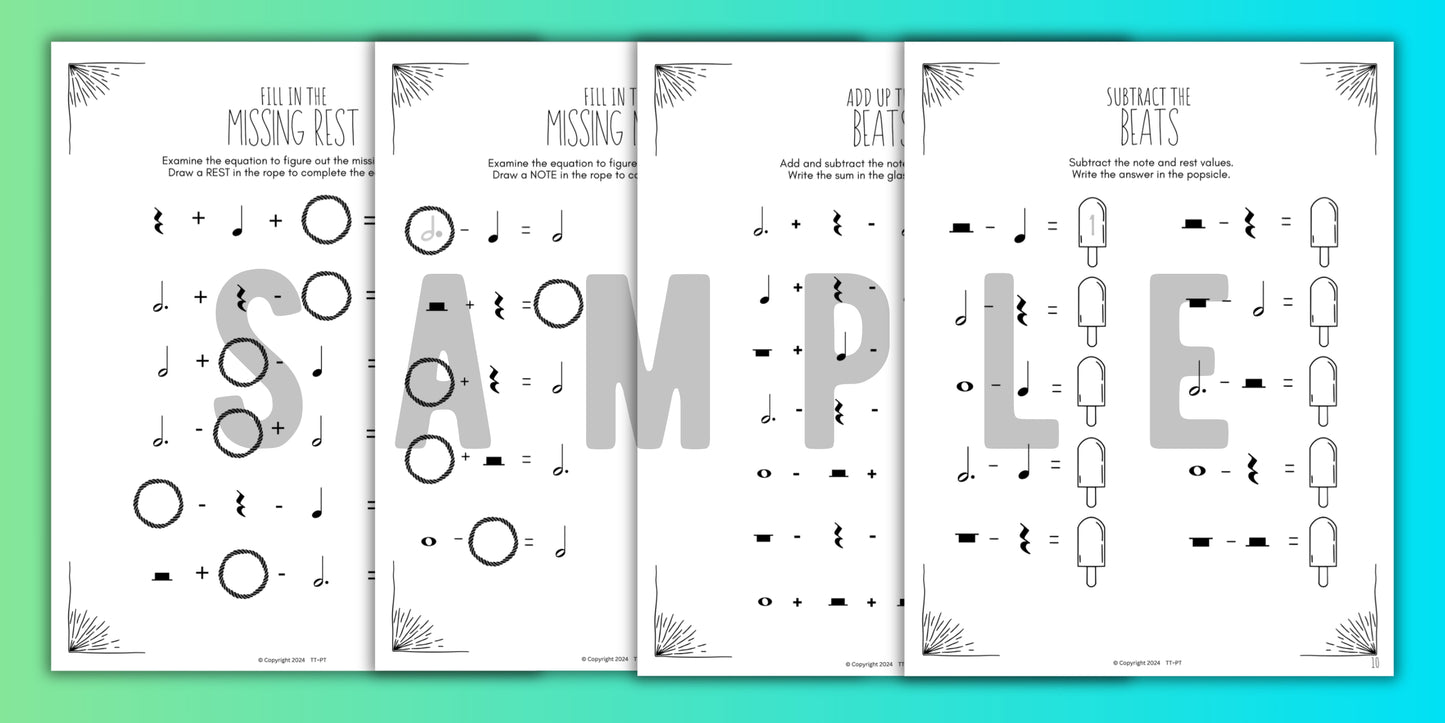 Summer MUSIC MATH Music Worksheets