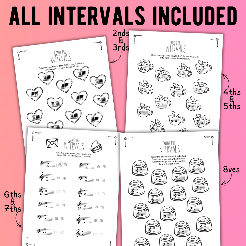 Valentine's Day INTERVALS Music Worksheets