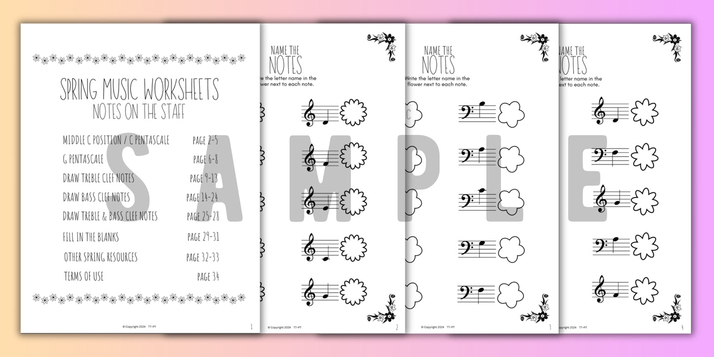 Spring NOTE NAMING Music Worksheets