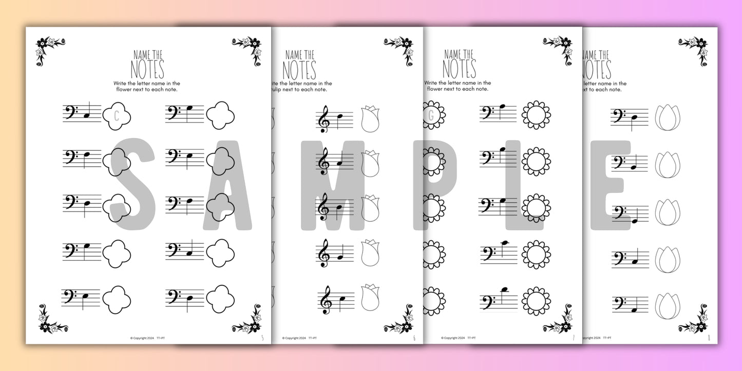 Spring NOTE NAMING Music Worksheets