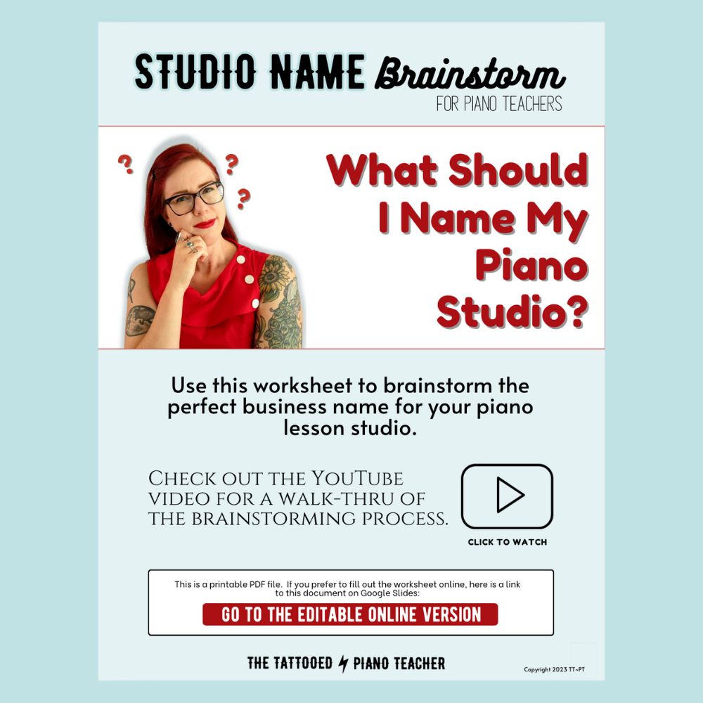 Studio Name Brainstorm Worksheet