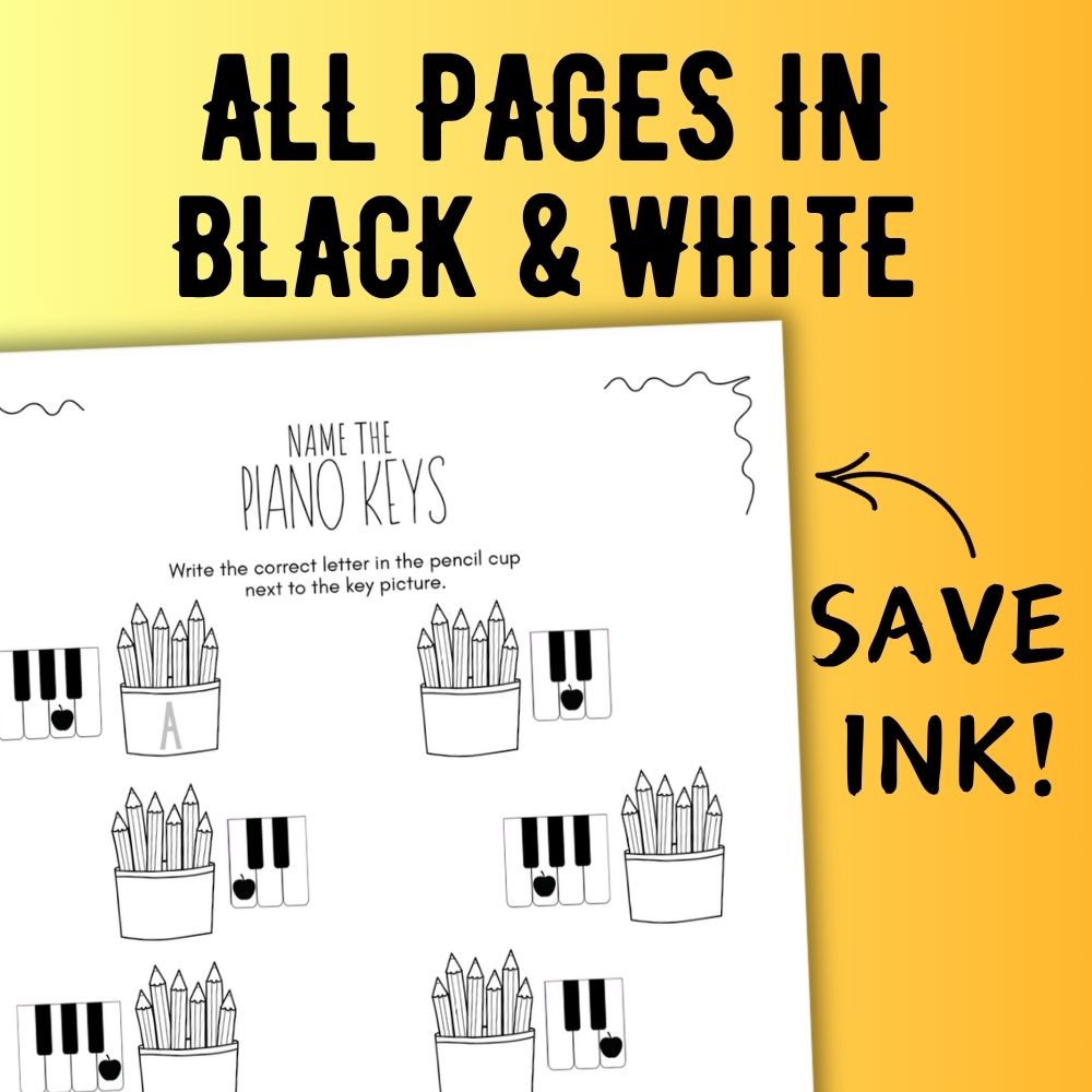Back to School PIANO KEYS Music Worksheets