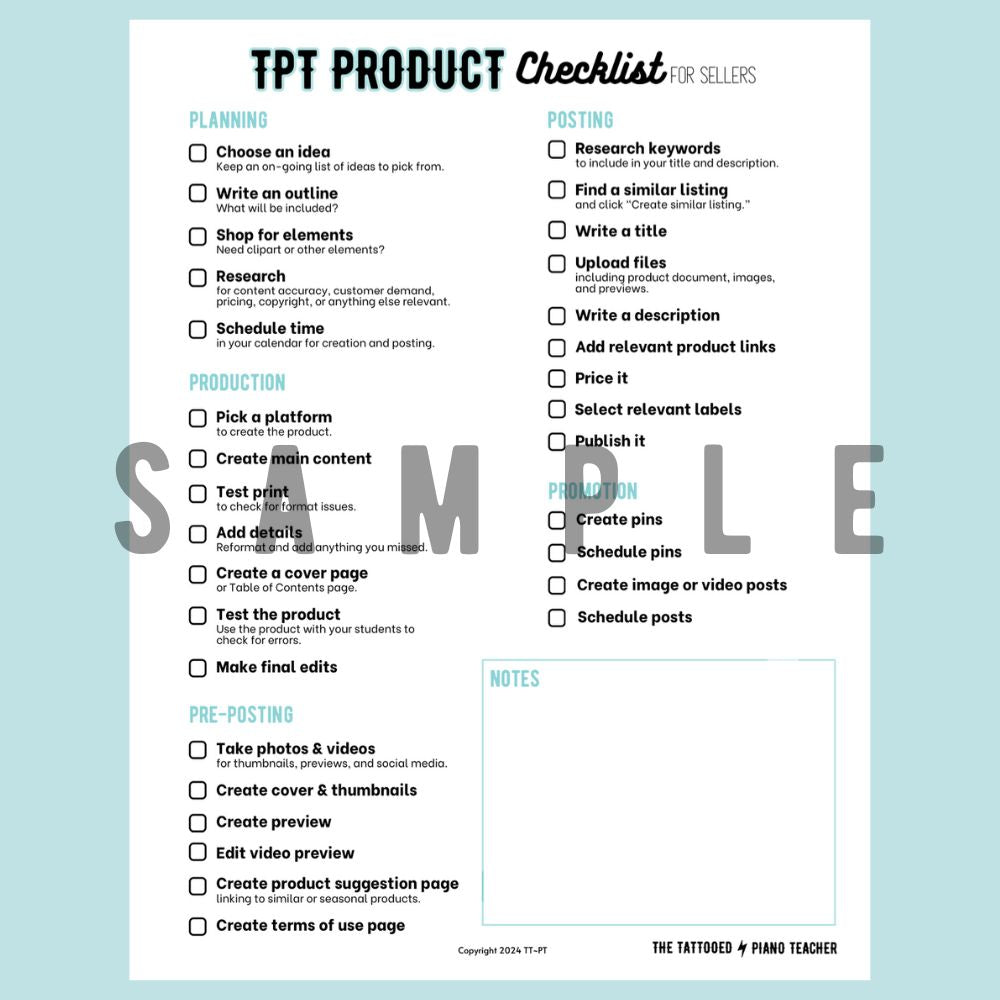 TPT Checklist for Sellers