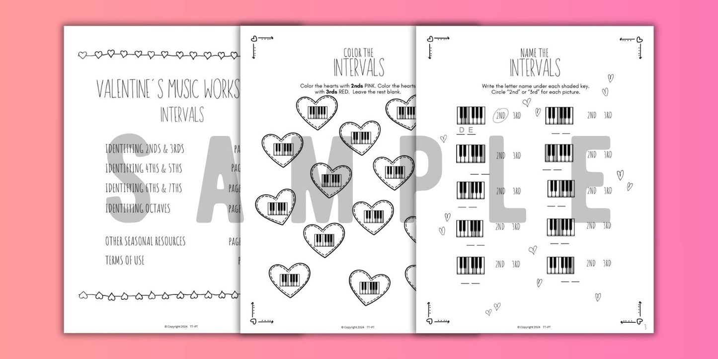Valentine's Day INTERVALS Music Worksheets