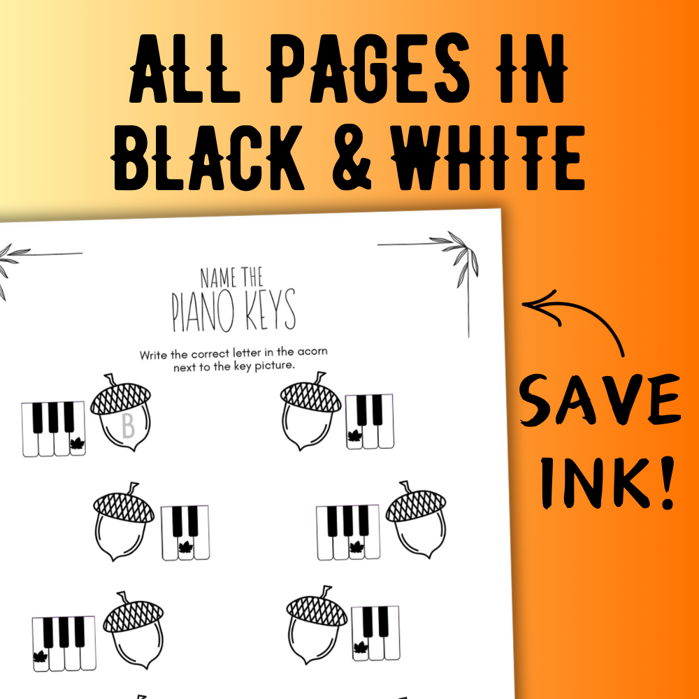 Fall PIANO KEYS Music Worksheets