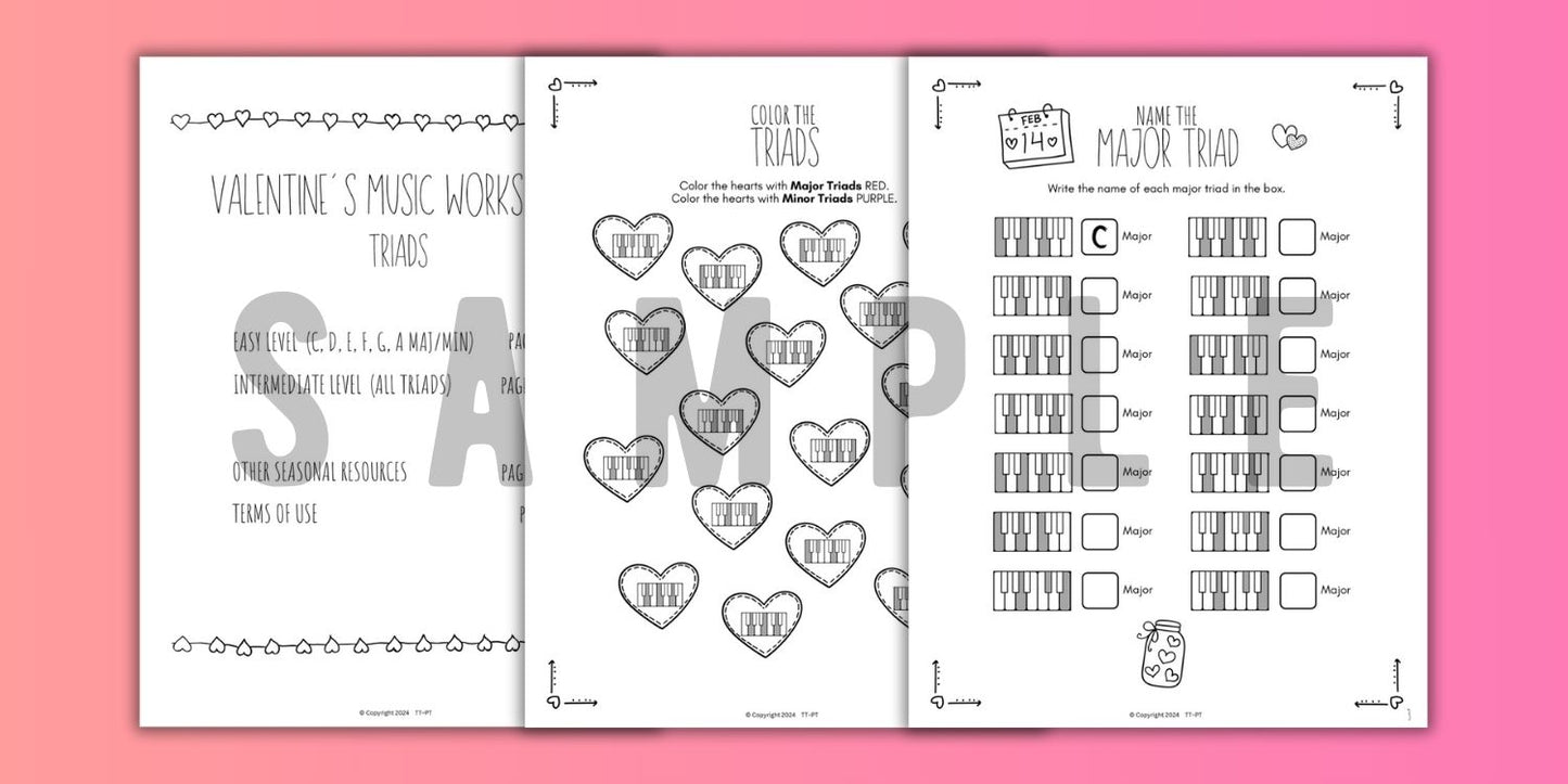 Valentine's Day TRIADS Music Worksheets