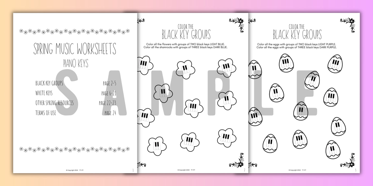Spring Piano KEYS Music Worksheets