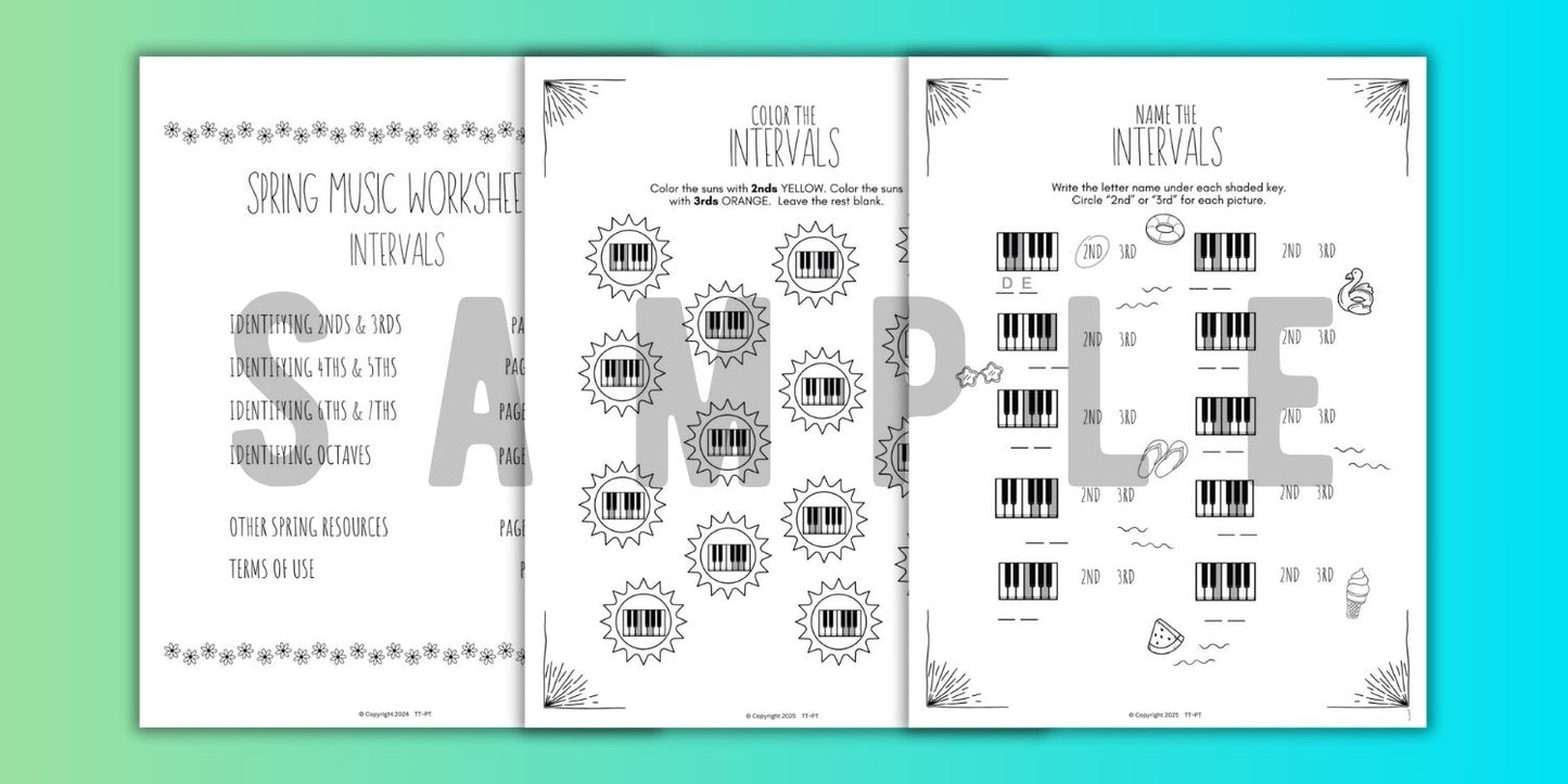 Summer INTERVALS Music Worksheets