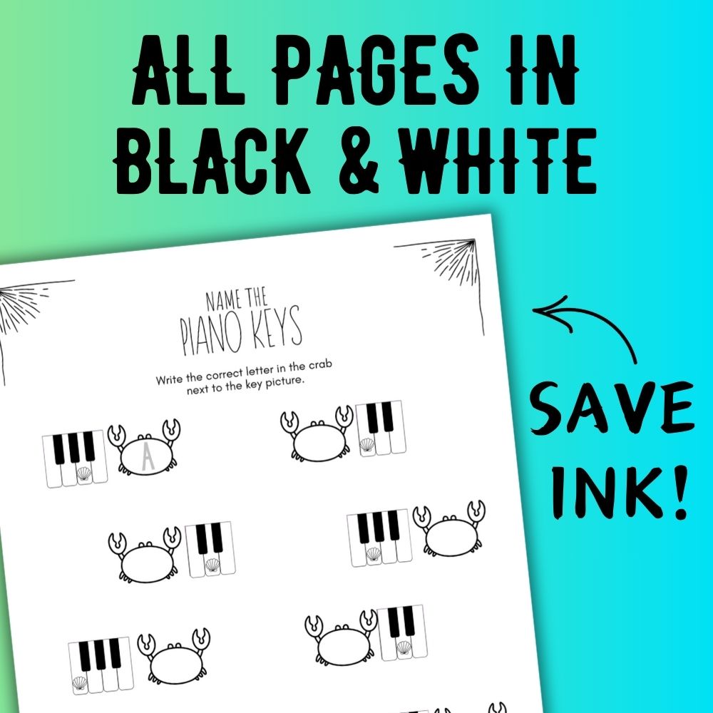 Summer PIANO KEYS Music Worksheets