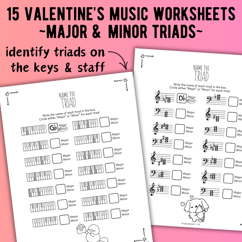 Valentine's Day TRIADS Music Worksheets