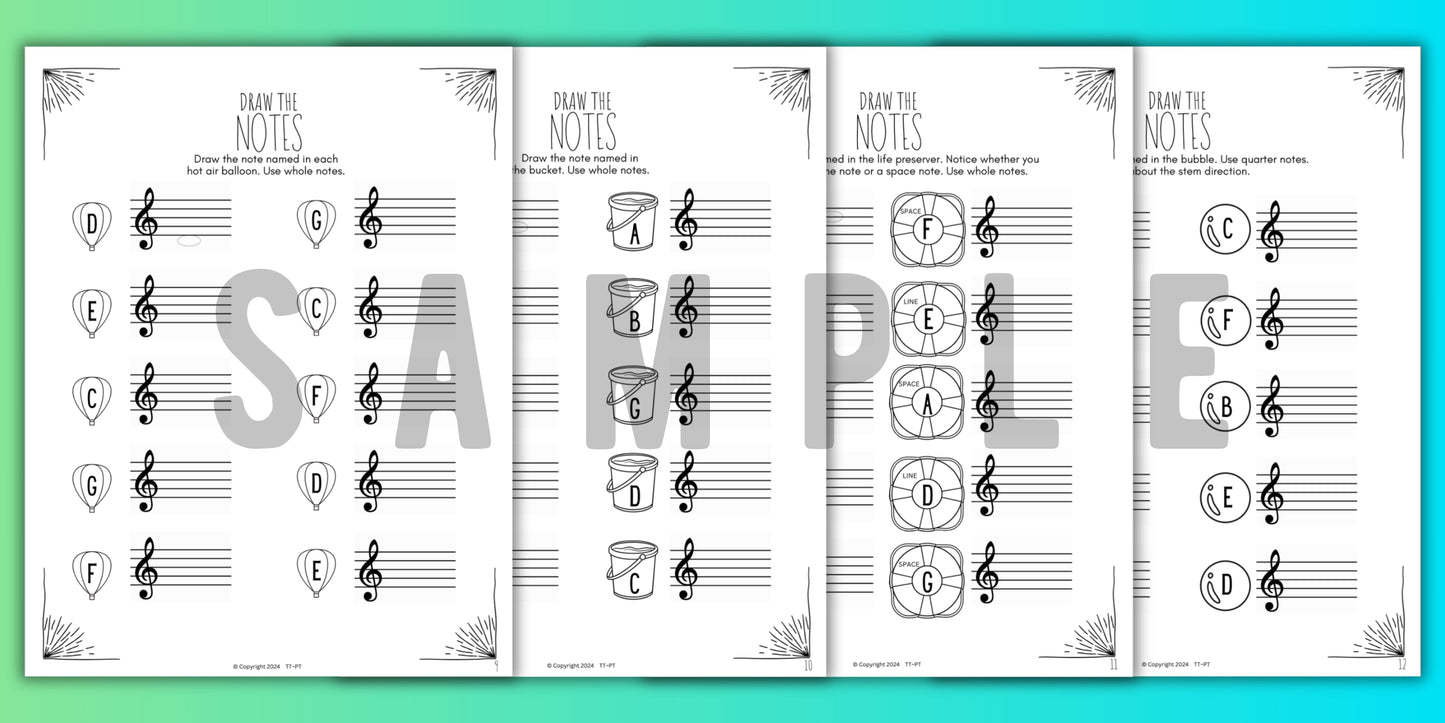 Summer NOTE NAMING Music Worksheets