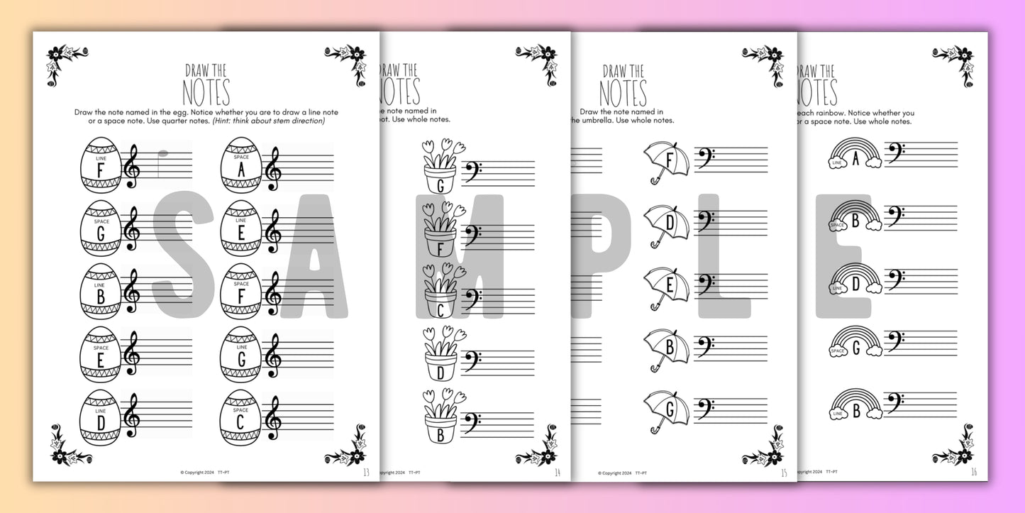 Spring NOTE NAMING Music Worksheets