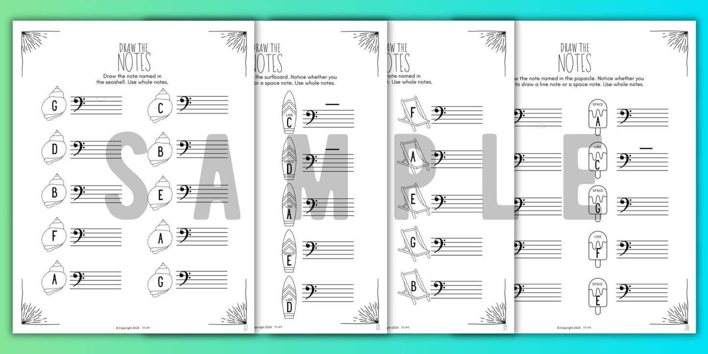 Summer NOTE NAMING Music Worksheets