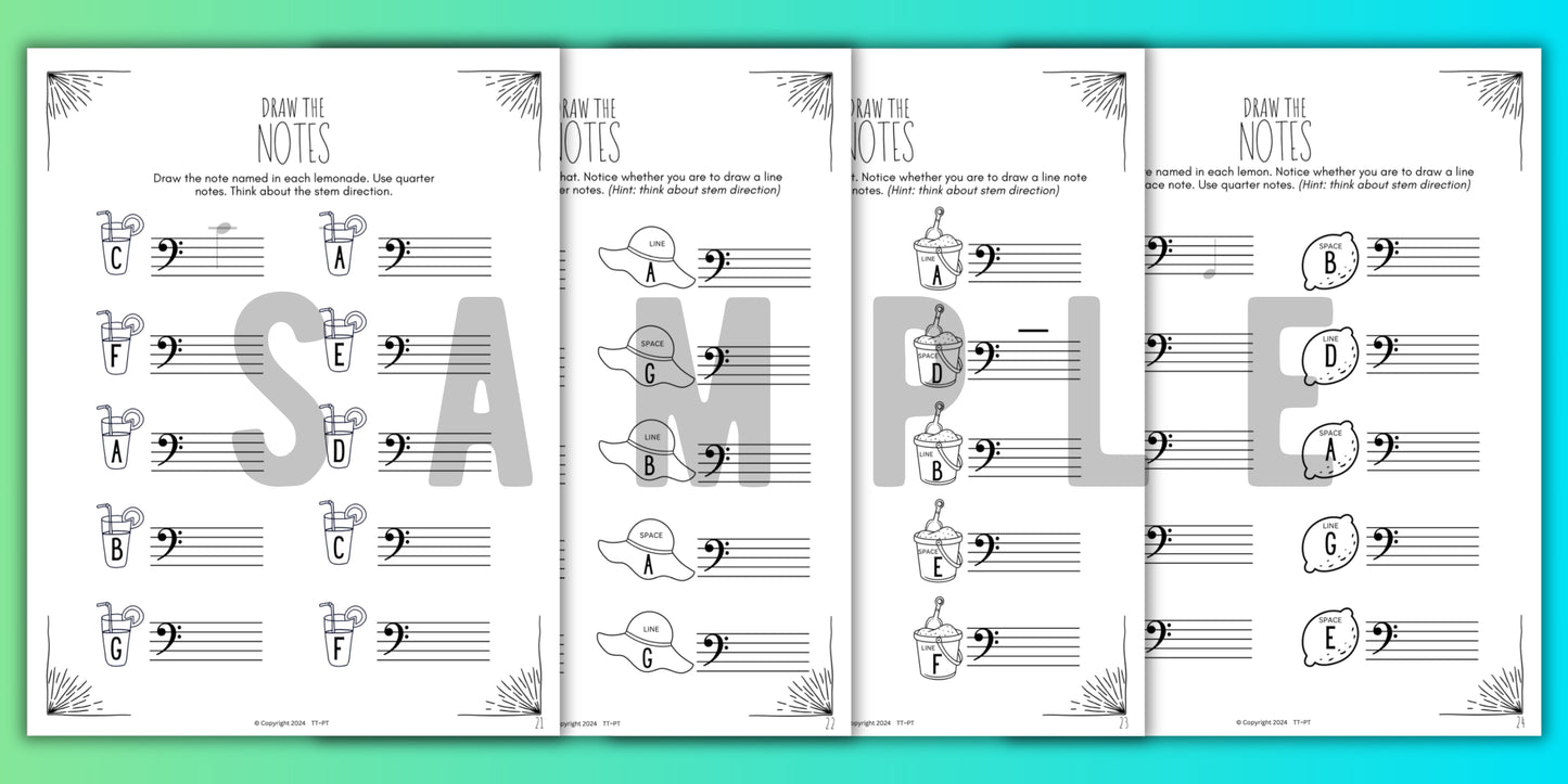 Summer NOTE NAMING Music Worksheets