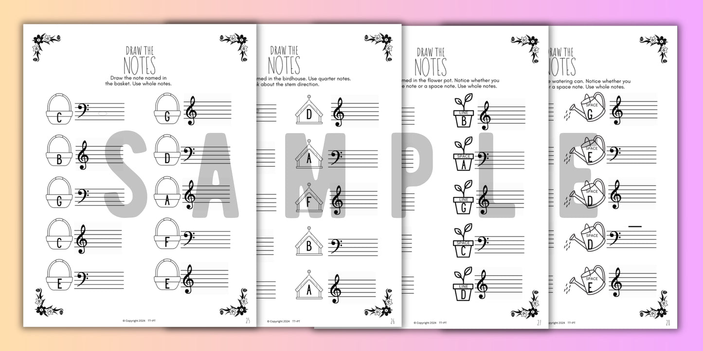 Spring NOTE NAMING Music Worksheets