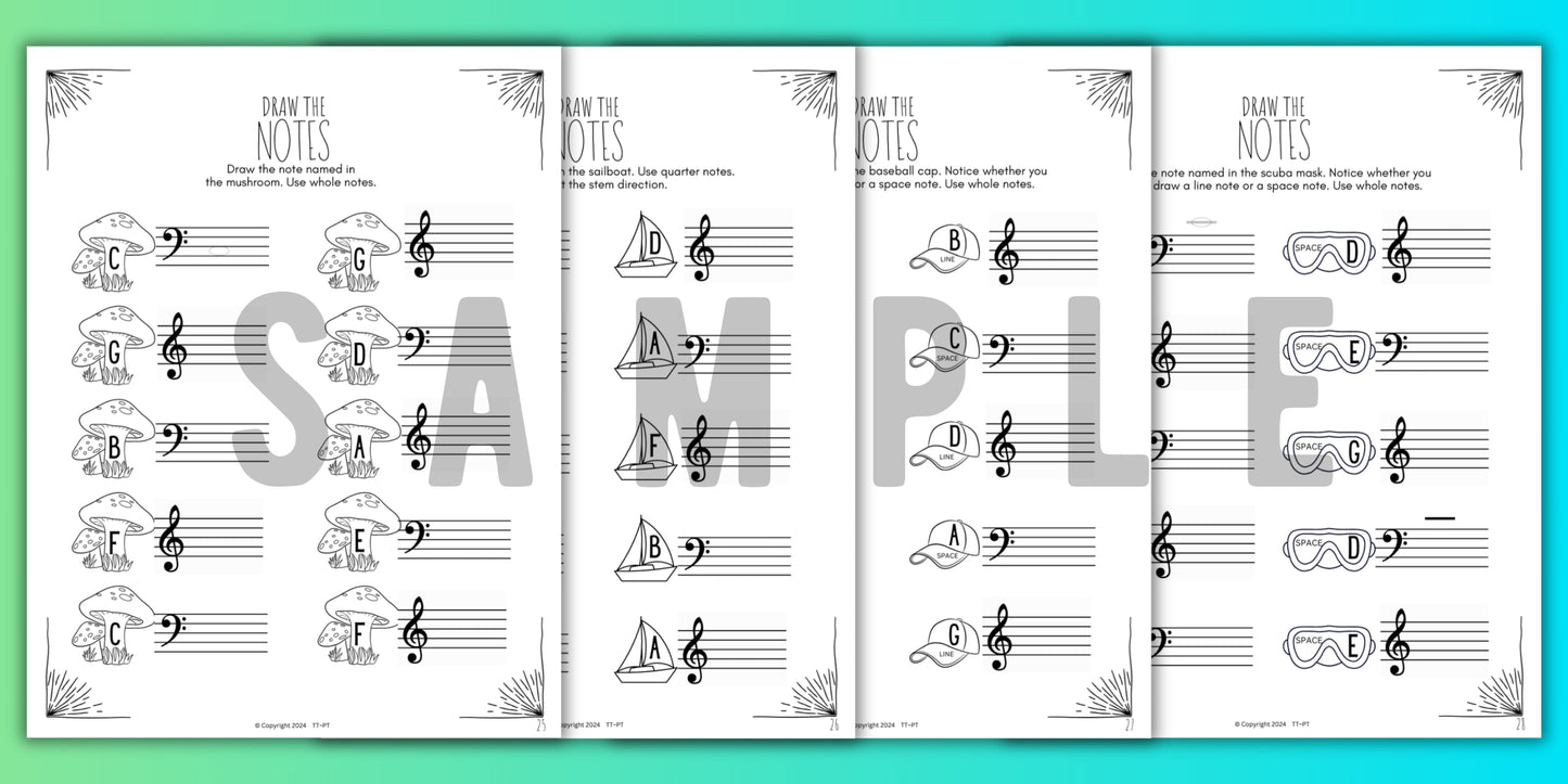 Summer NOTE NAMING Music Worksheets