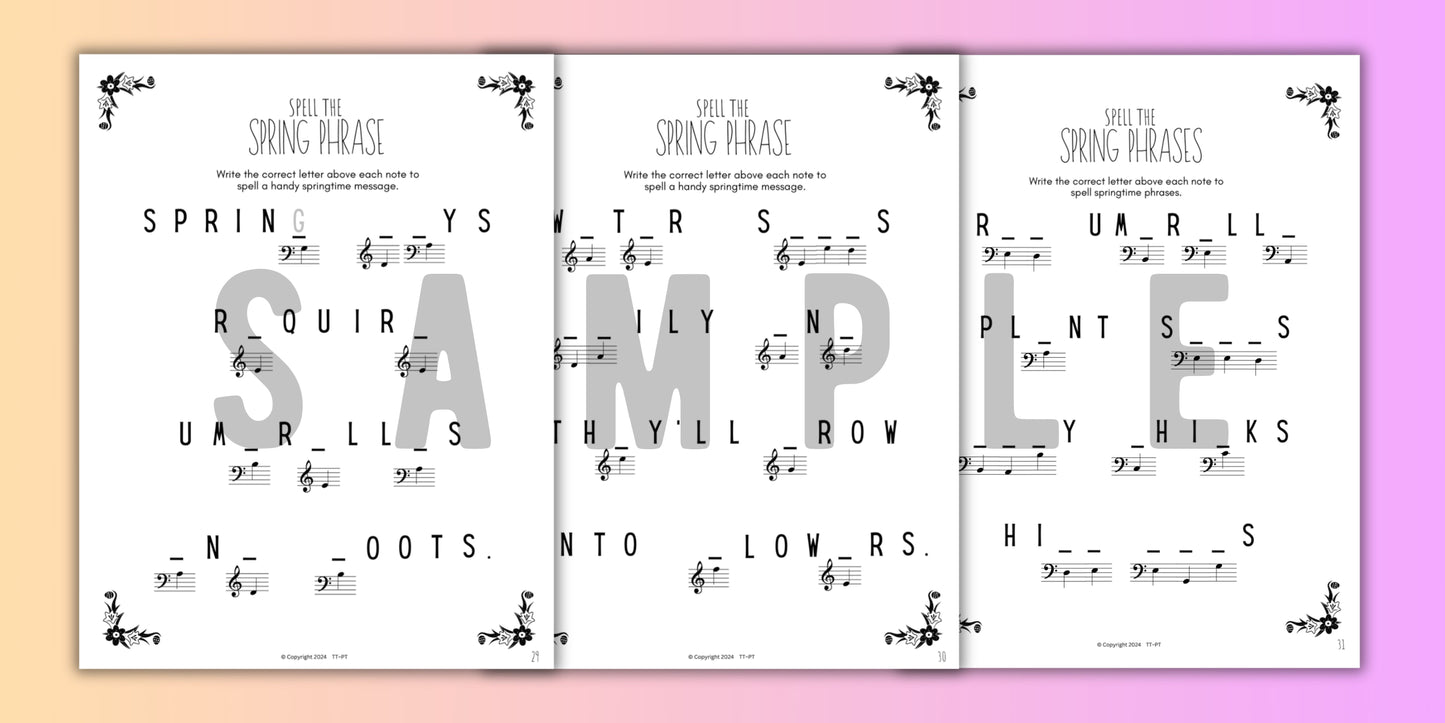 Spring NOTE NAMING Music Worksheets