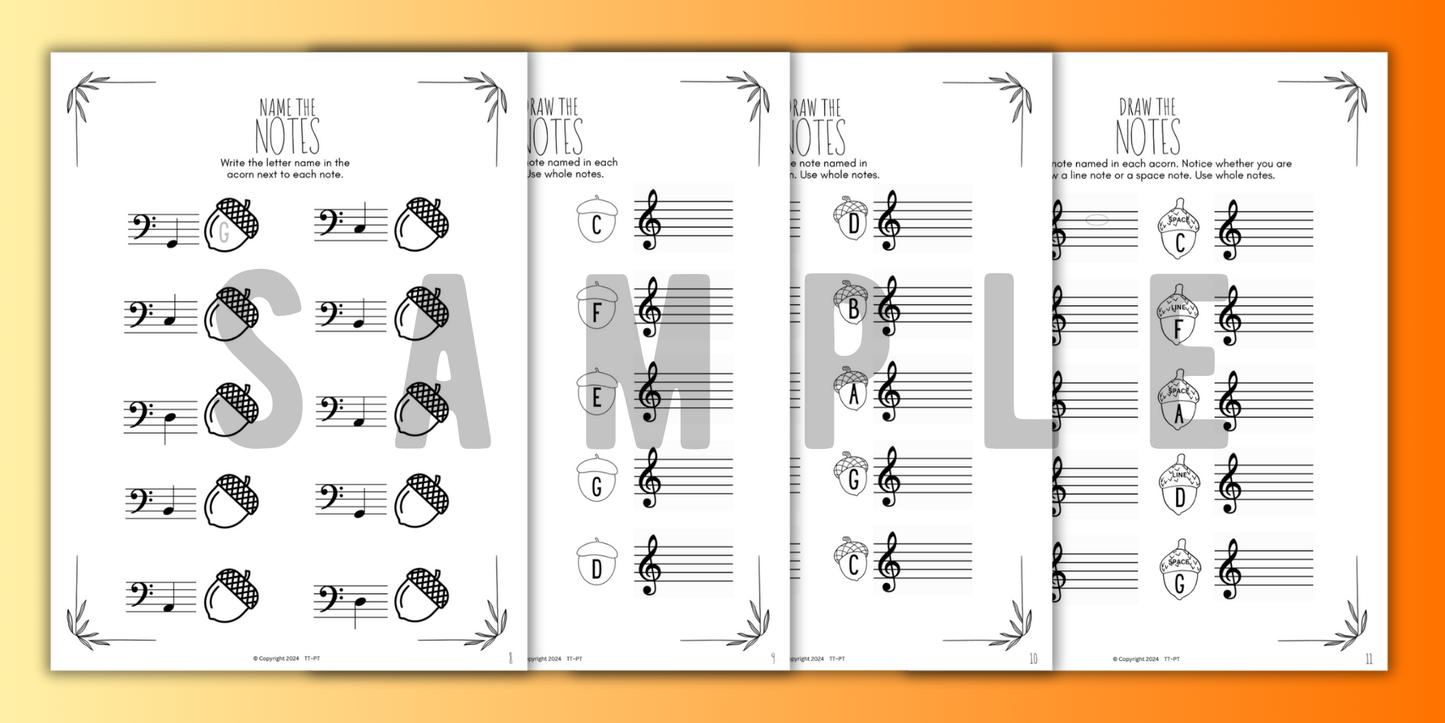 Fall NOTE NAMING Music Worksheets