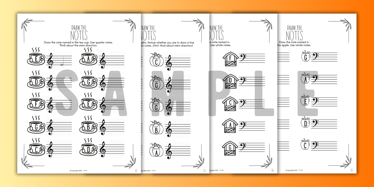 Fall NOTE NAMING Music Worksheets