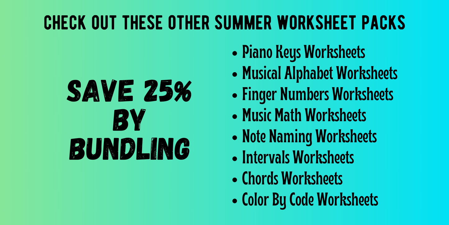 Summer MUSICAL ALPHABET Music Worksheets