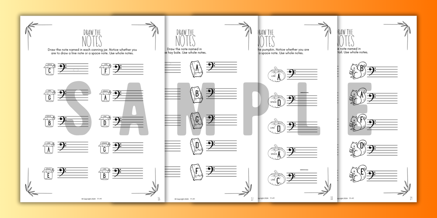 Fall NOTE NAMING Music Worksheets