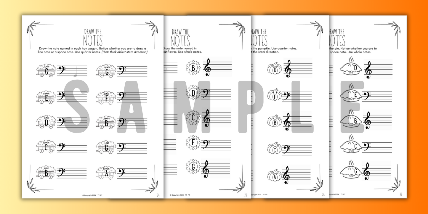 Fall NOTE NAMING Music Worksheets