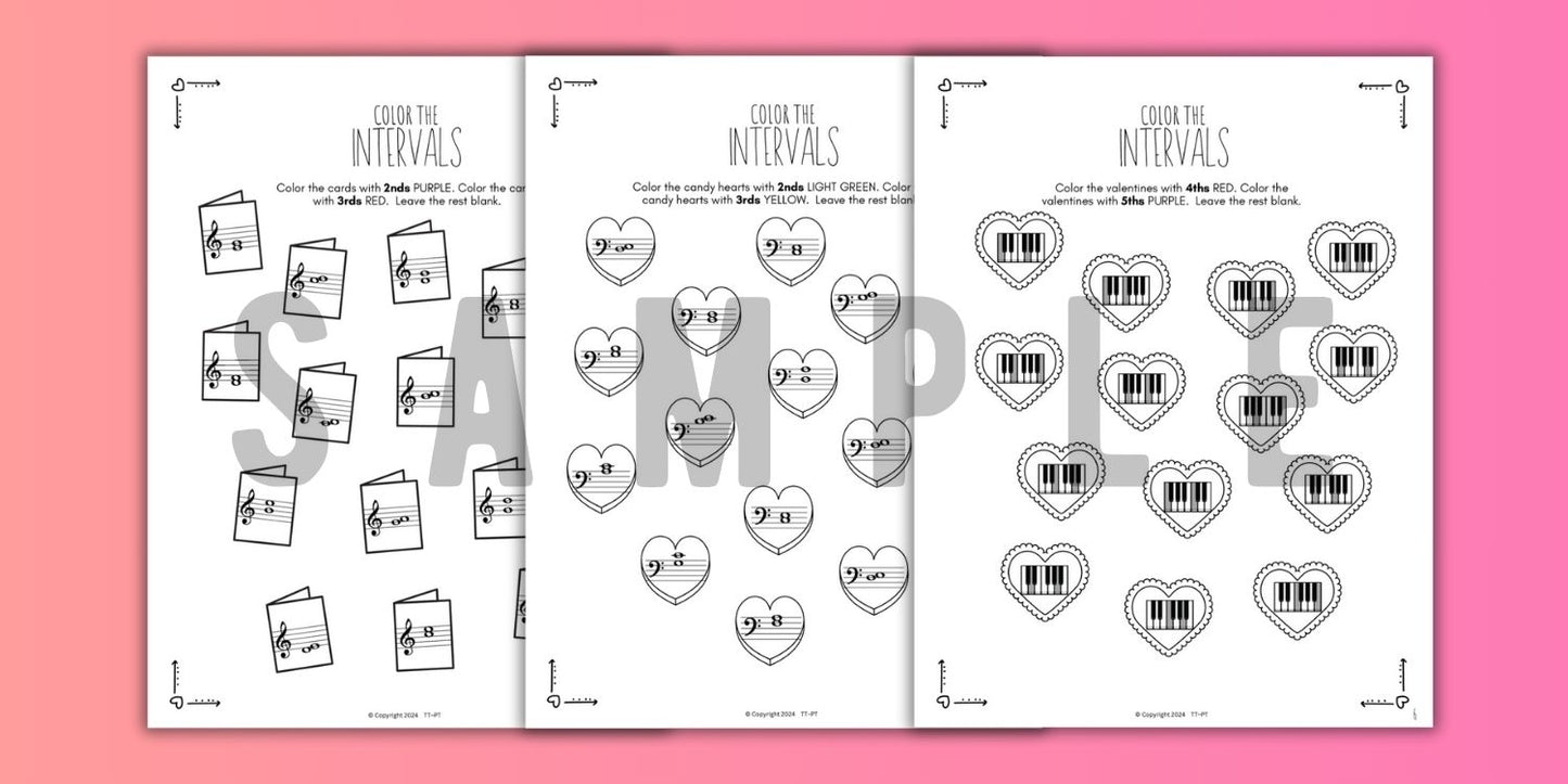 Valentine's Day INTERVALS Music Worksheets