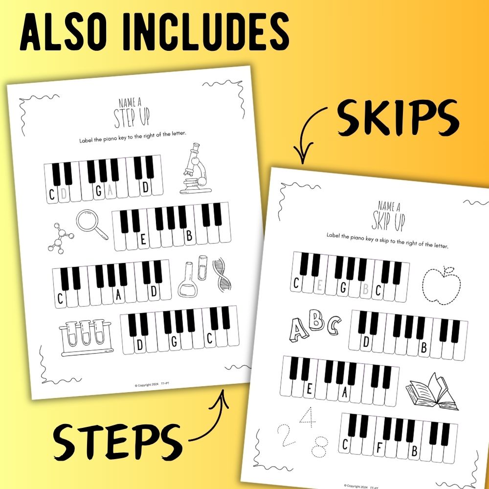 Back to School PIANO KEYS Music Worksheets